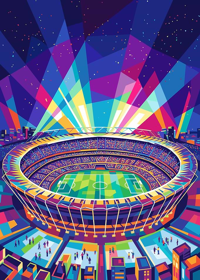 Vibrant Soccer Stadium at Night
