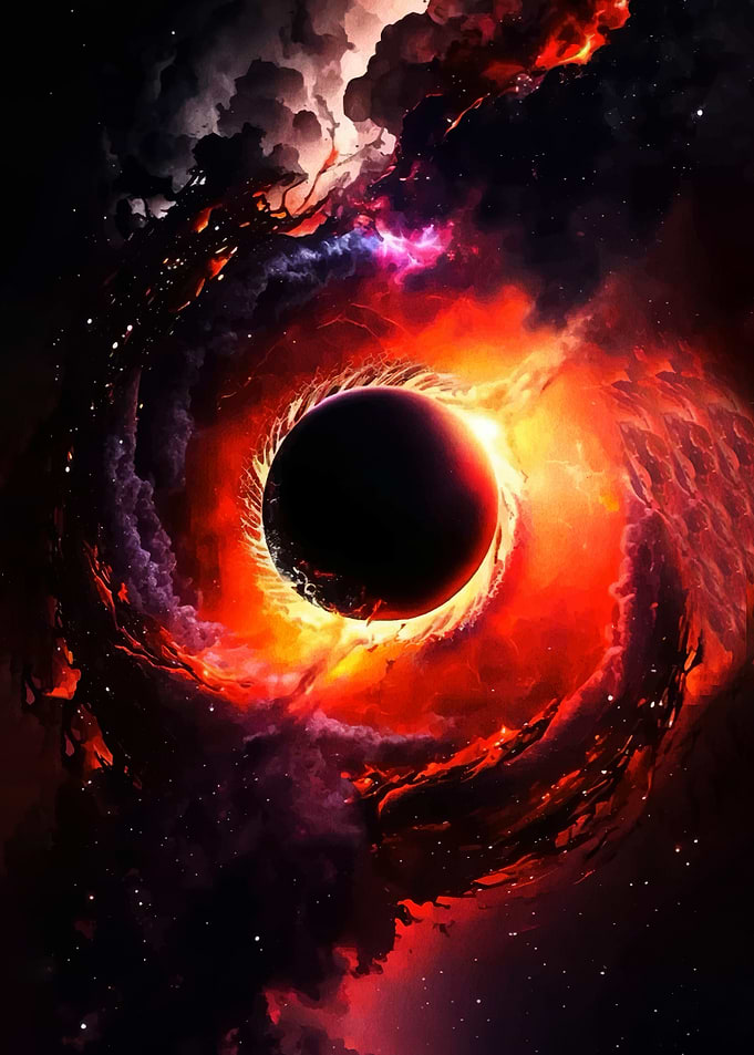 Cosmic Black Hole with Fiery Nebula