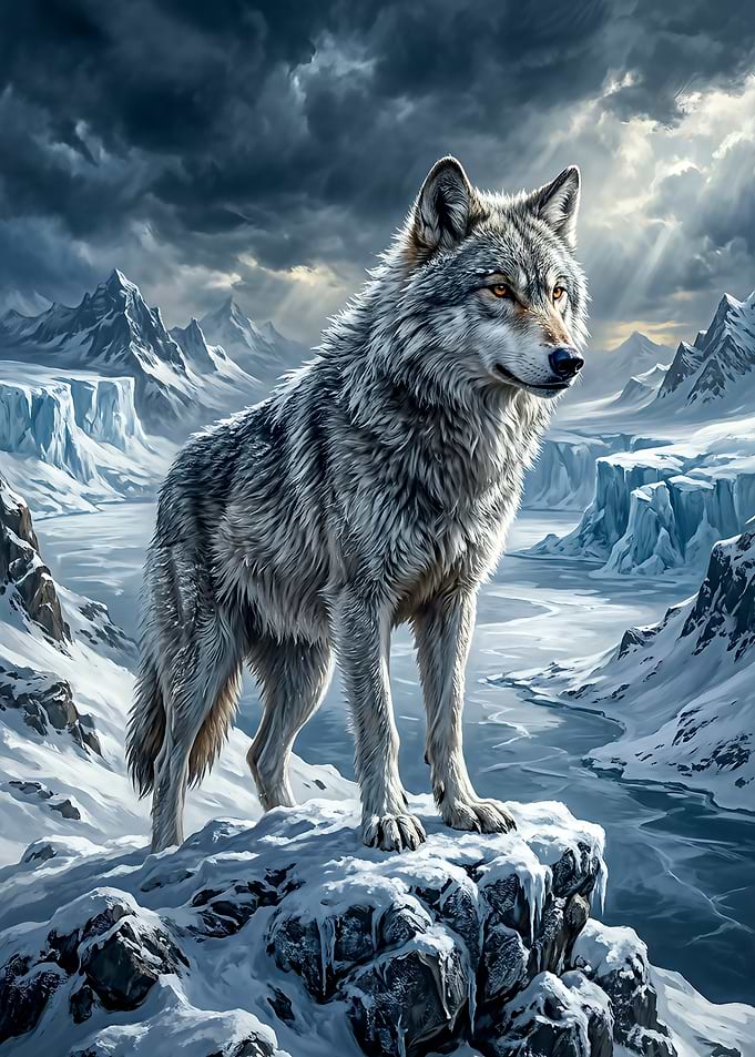 Wolf in a Frozen Arctic Wilderness