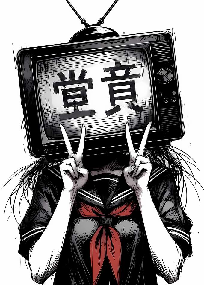 Girl with TV Head and Kanji