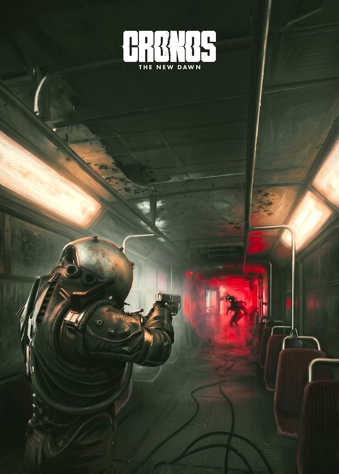 Sci-fi soldier in train with monster