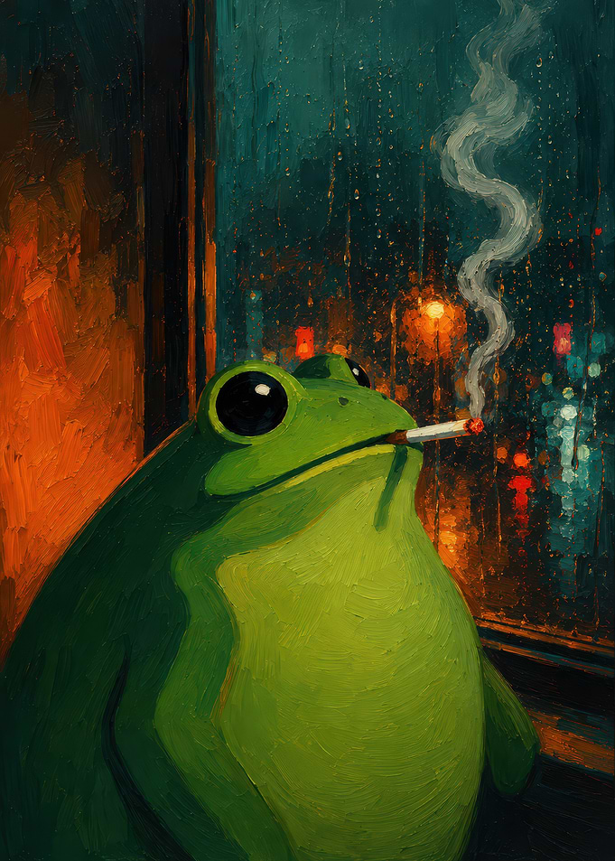 Frog Smoking by the Window