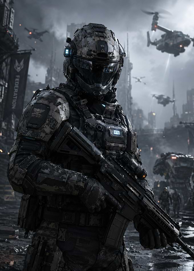 Futuristic Soldier in Urban Warfare