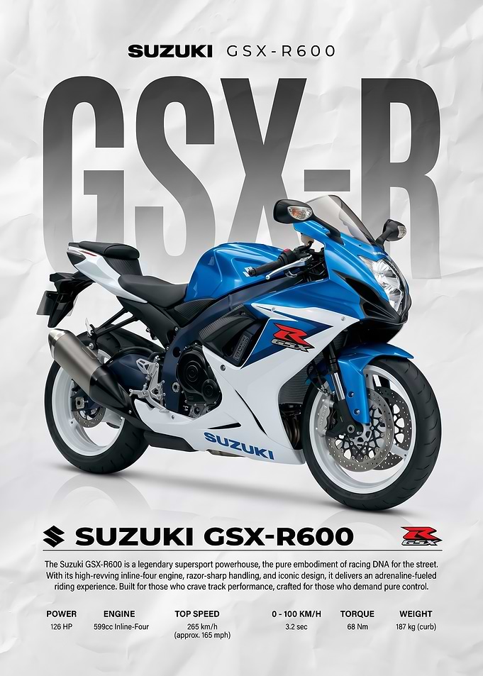dynamic Suzuki GSX-R600 Motorcycle poster
