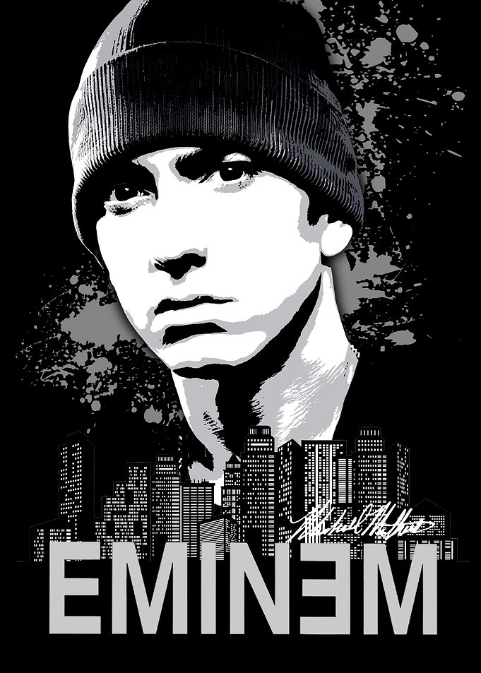 Eminem Portrait with Cityscape