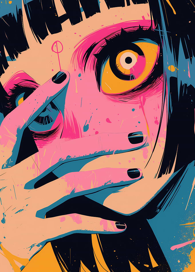 Anime Girl with Pink and Yellow Eyes