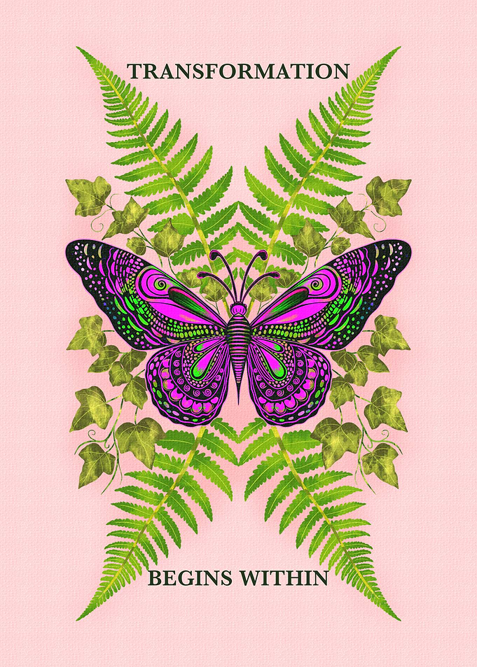 Transformation Begins Within – Pink Butterfly Botanical Wall Art