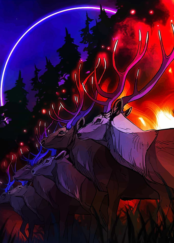 Mystical Deer in Neon Forest