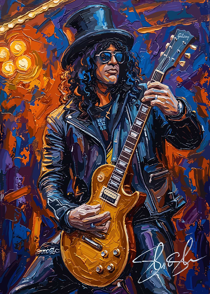 Slash Playing Guitar - oil painting