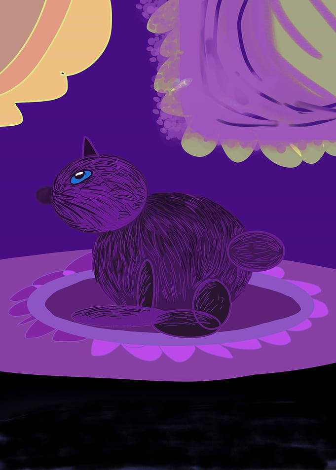Purple creature on a rug