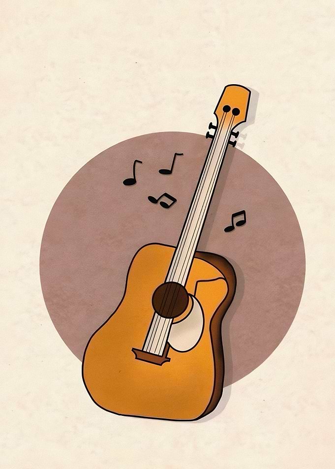 Acoustic Guitar with Musical Notes
