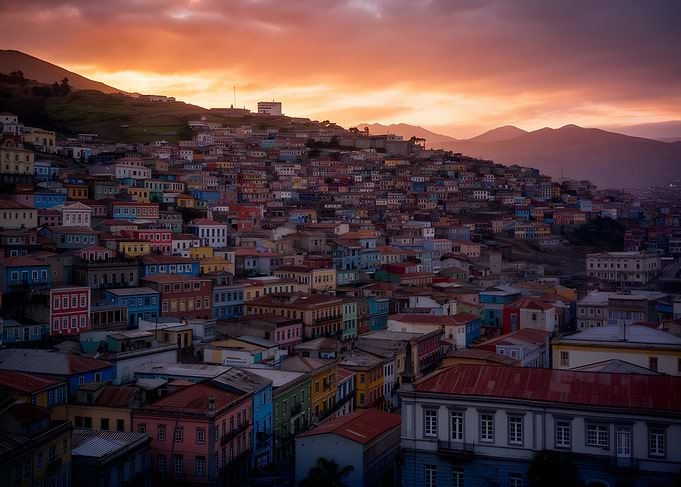 Colorful Cityscape at Sunset
