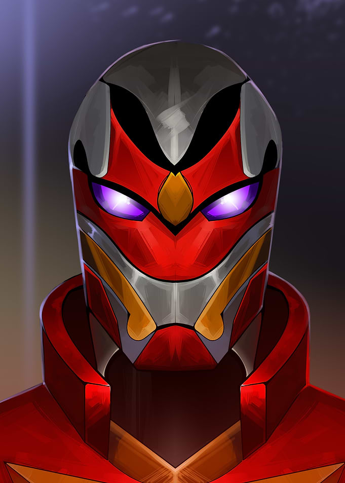 Red and Silver Robotic Mask
