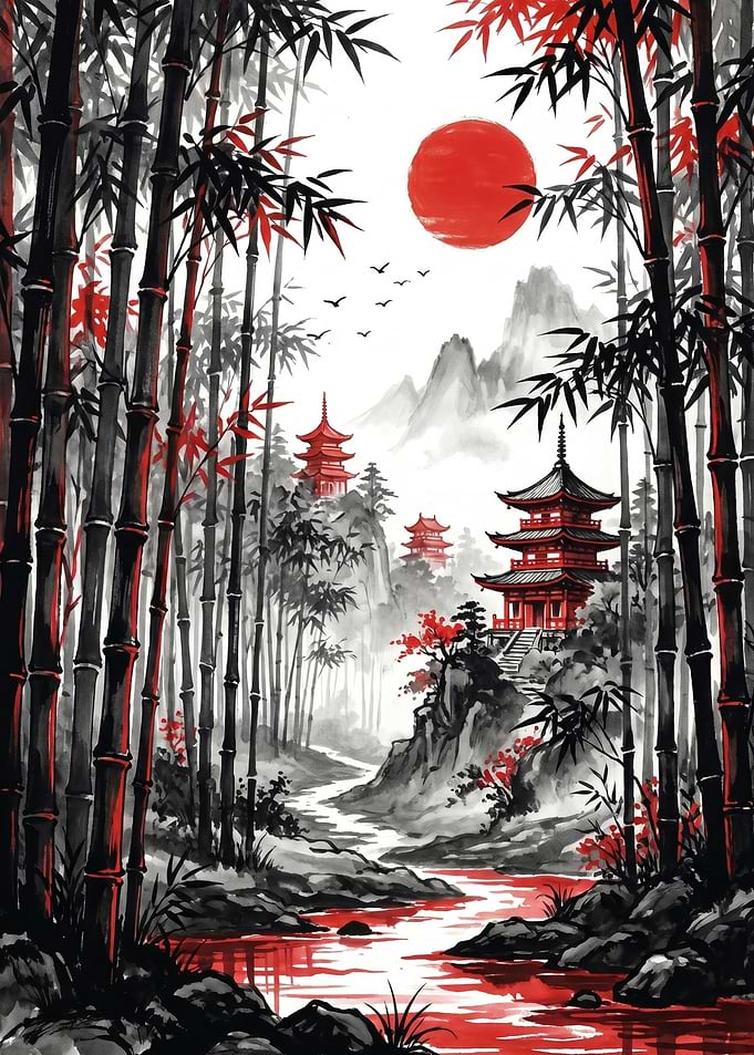 Japanese Bamboo Forest Landscape