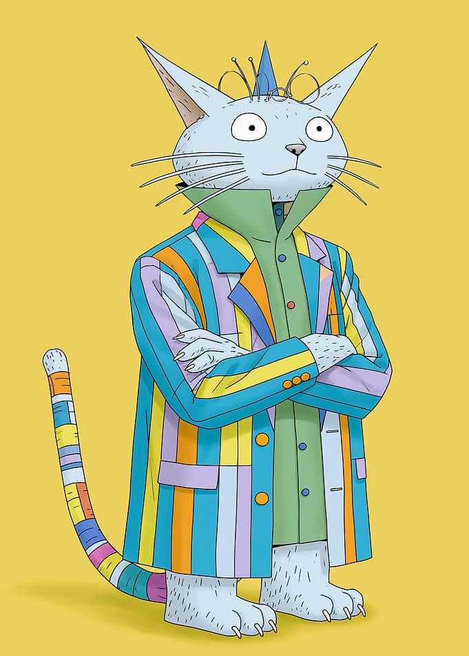 Anthropomorphic Cat in Colorful Outfit