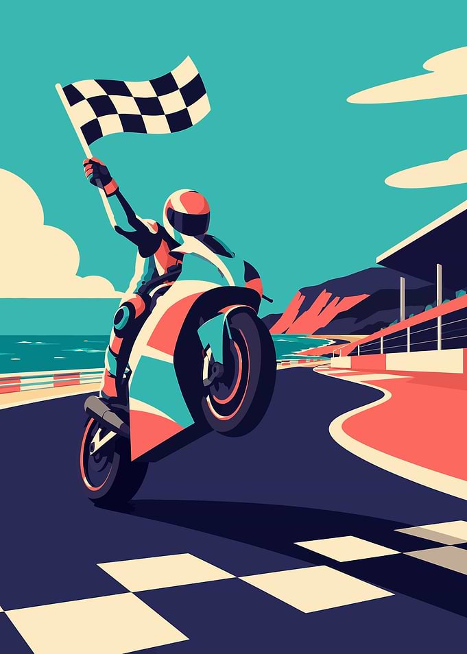 Motorcyclist Wins Race with Checkered Flag
