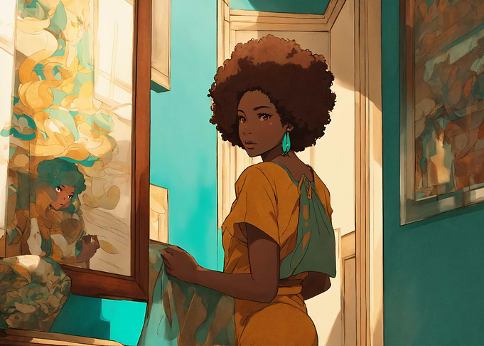 Woman looking in mirror