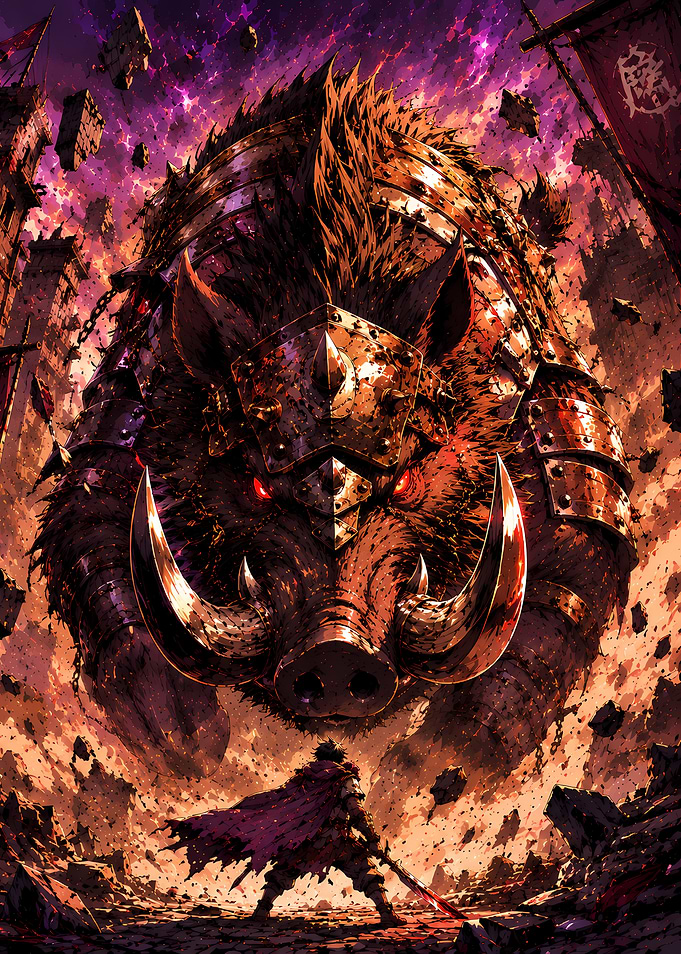 Giant Armored Boar vs Warrior