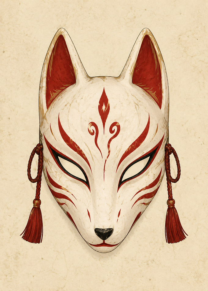 Japanese Fox Mask with Red Accents