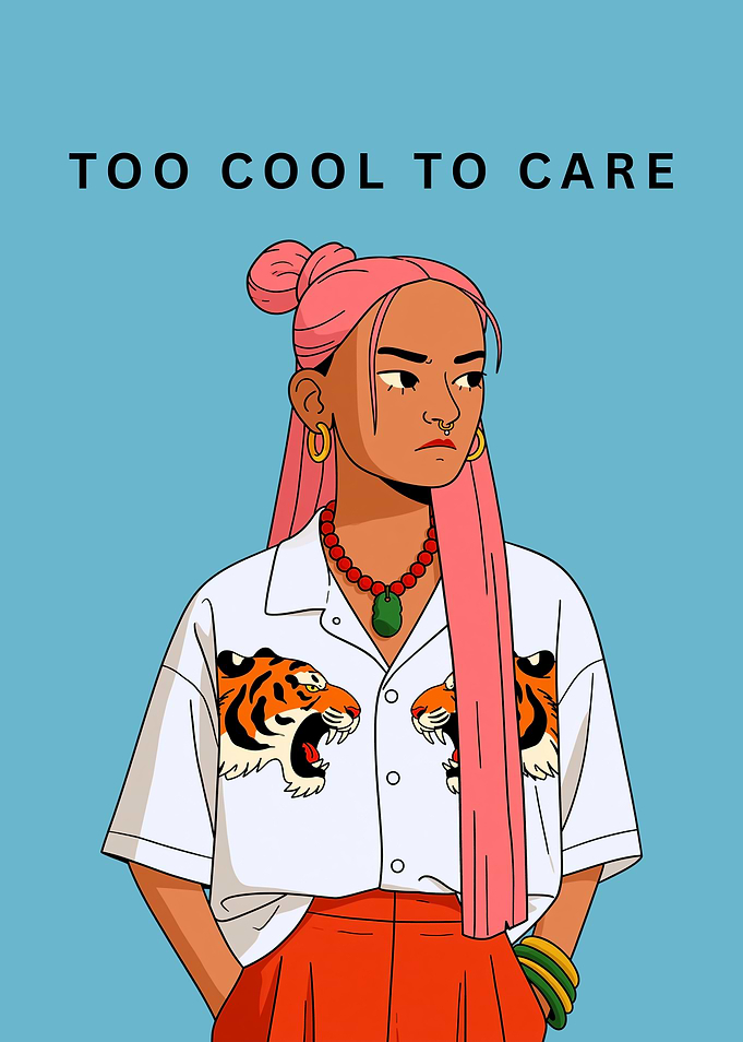 Too Cool to Care Woman with Tigers