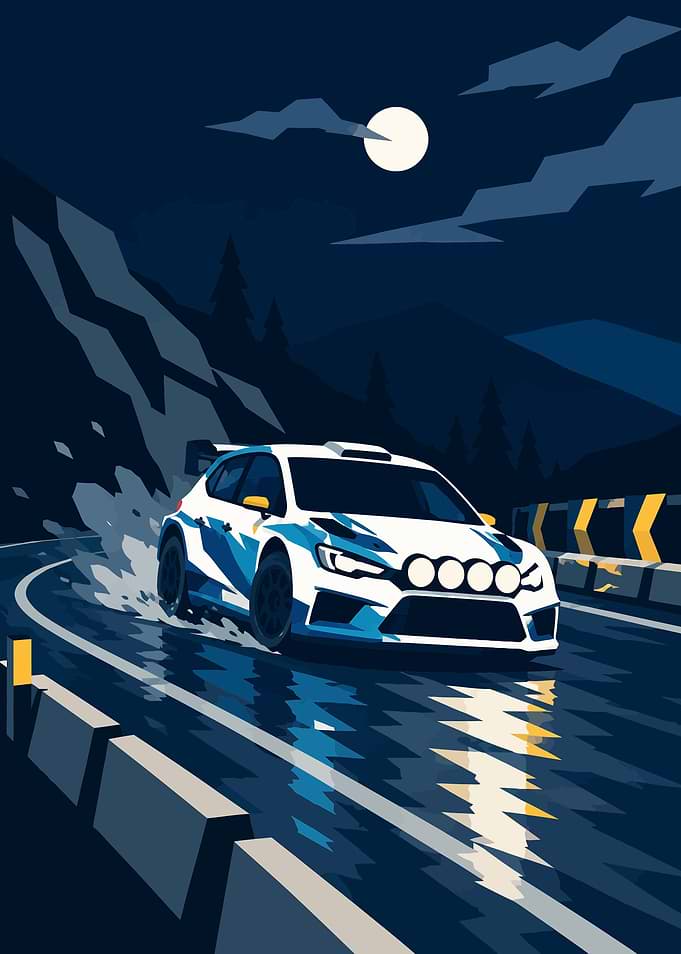 Rally Car Racing at Night