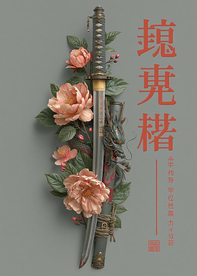 Katana with Dragon and Peonies
