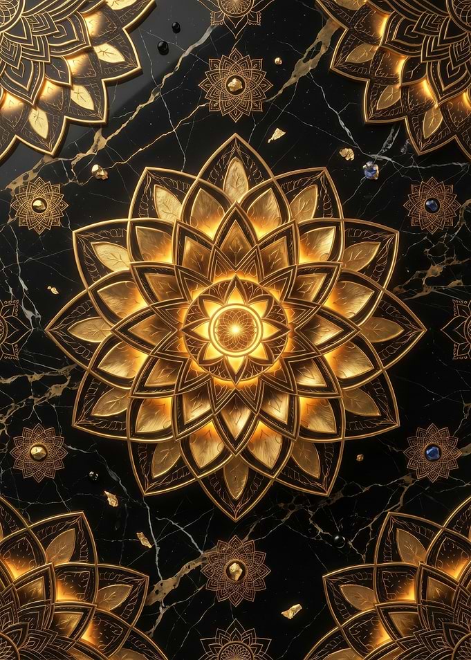 Golden Mandala on Black Marble