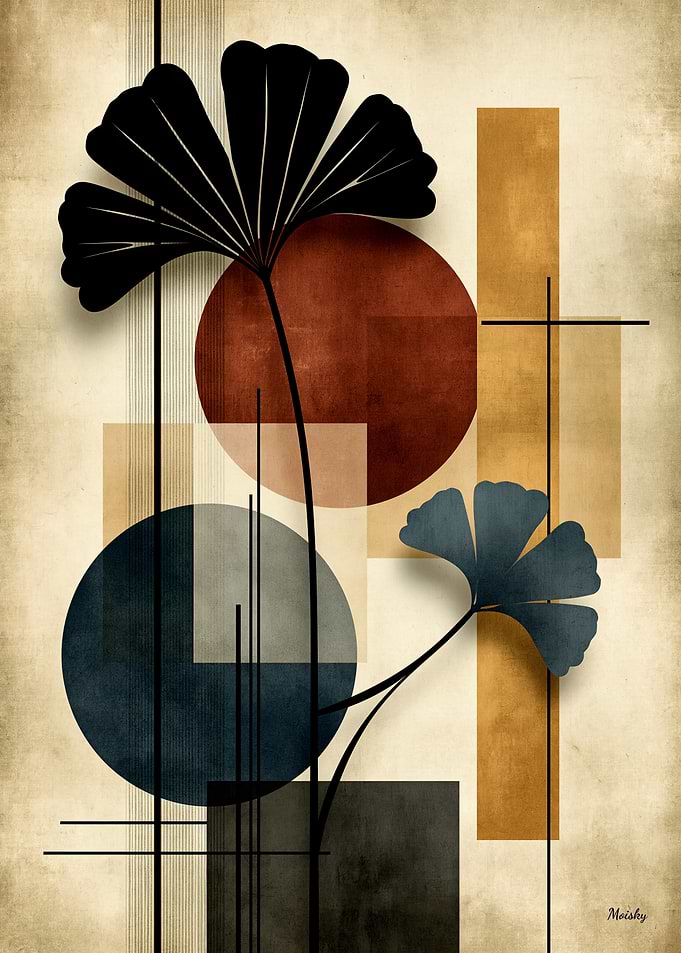 Japandi Ginkgo Geometry No. 02 – Japanese Ginkgo Wall Art