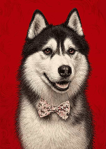 Husky Dog Wearing a Bow Tie
