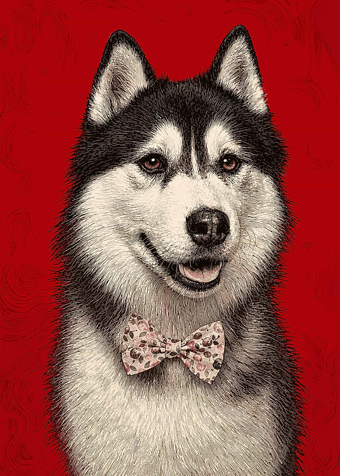 Husky Dog Wearing a Bow Tie