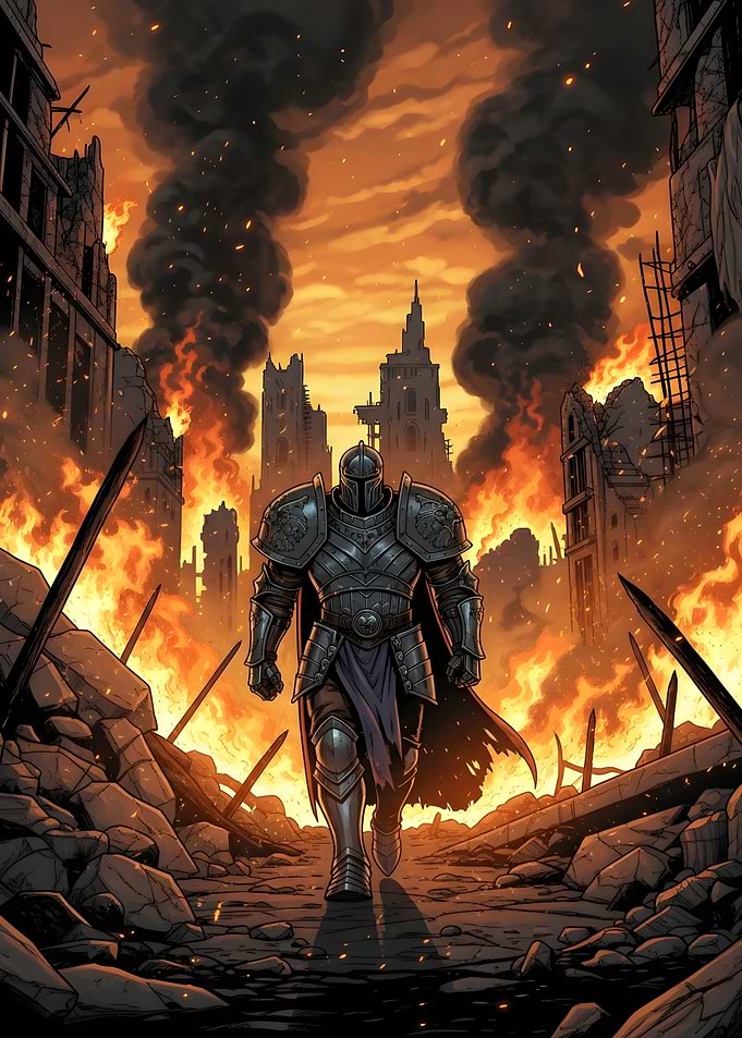 Knight in a burning city