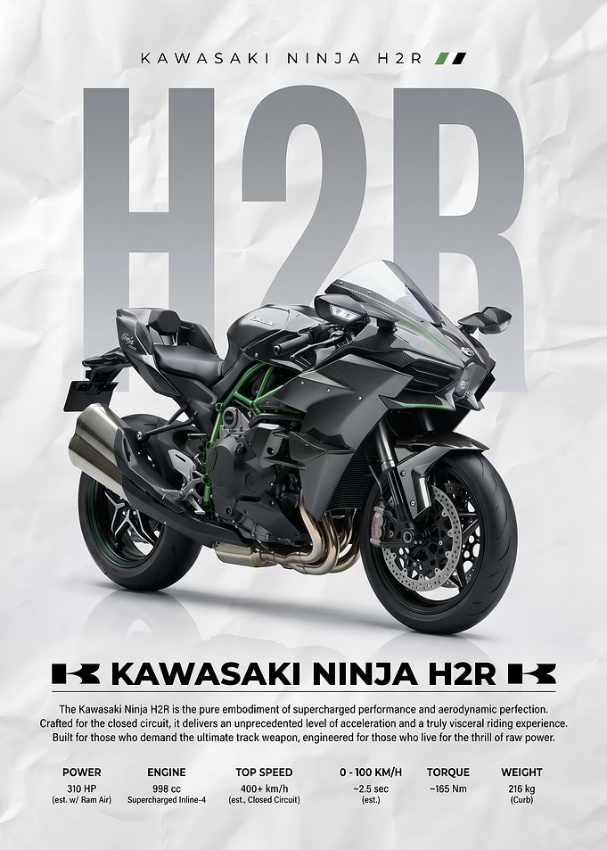 dynamic Kawasaki Ninja H2R Motorcycle poster