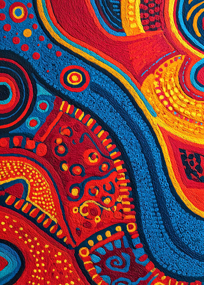 Modern Aboriginal Vibrant Abstract Textile Art