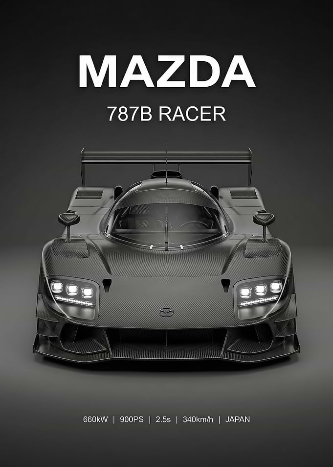 sleek black Mazda 787B Racer car poster