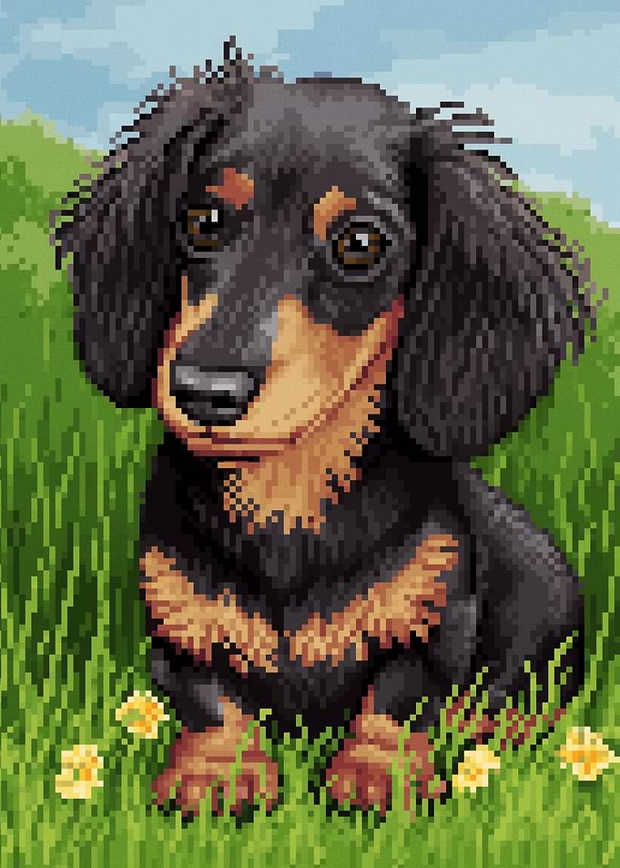 Pixel Art Dachshund in Grass