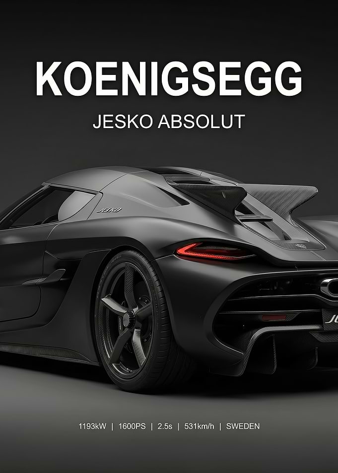 A sleek close up Koenigsegg Jesko Absolut black poster