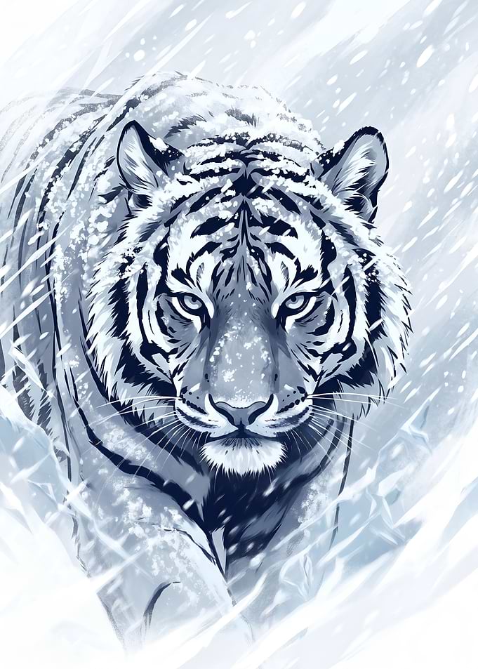 White Tiger in the Snow Blizzard