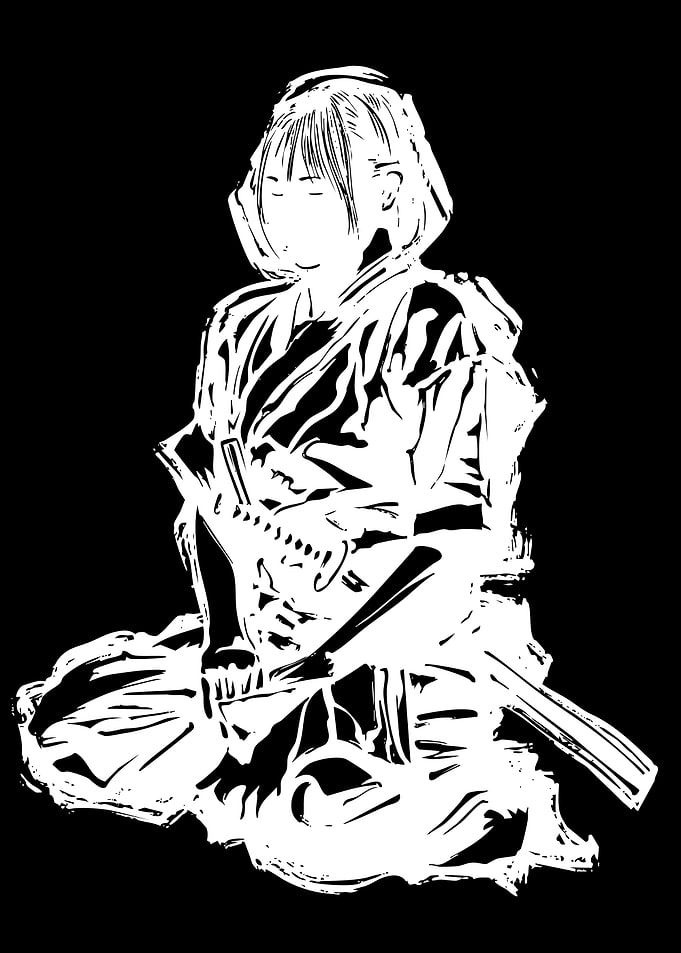 Samurai Woman Meditating with Sword