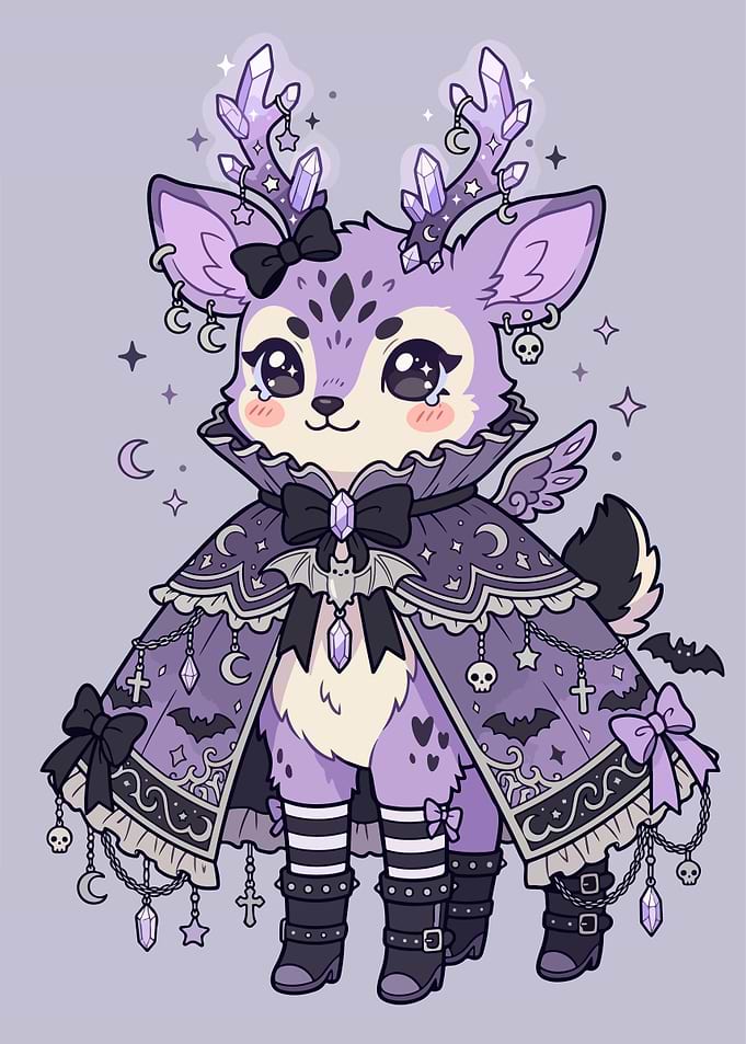 Gothic Pastel Deer with Crystals