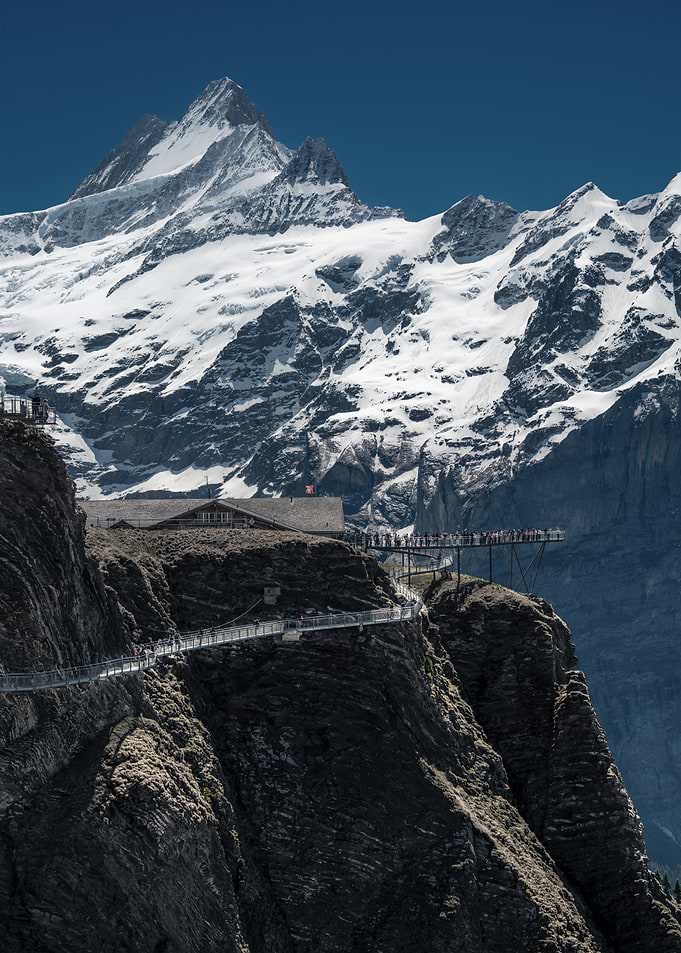 Mountain Skywalk and Snowy Peaks