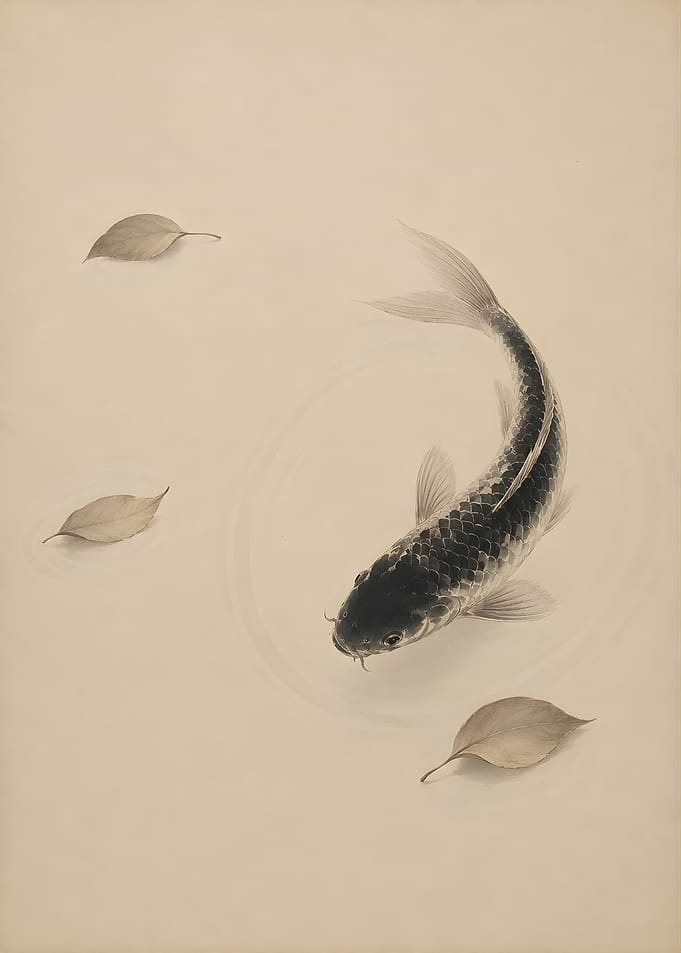 Minimalist Koi Fish Japanese Zen Neutral Beige Aesthetic