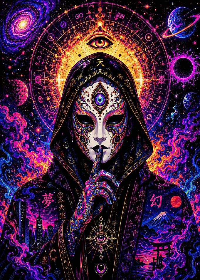Mysterious Hooded Figure in Cosmic Setting