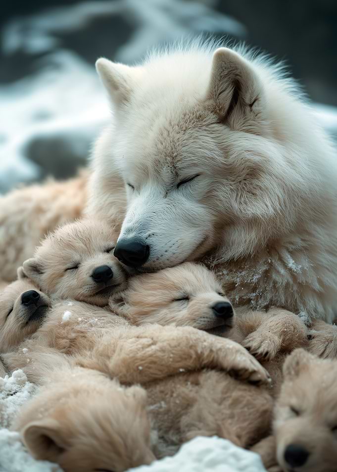 Mother Wolf and Cubs Sleeping