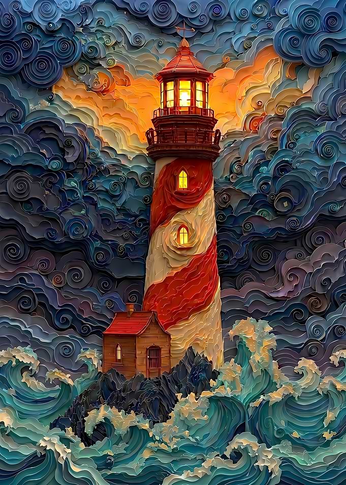 Lighthouse in a Stormy Sea