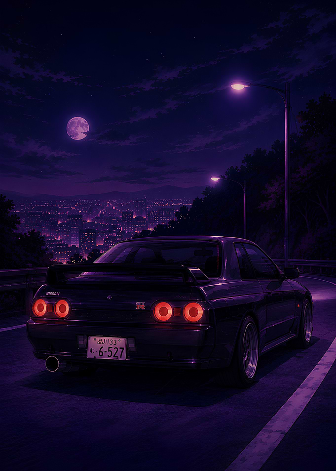 Anime Style Night Drive with Cityscape