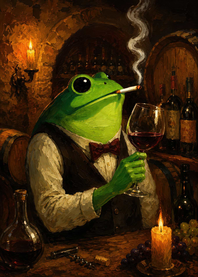 Frog in a wine cellar
