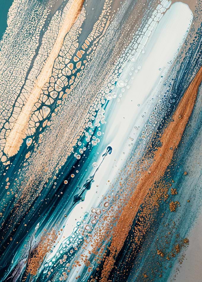 Abstract Fluid Art with Gold and Teal