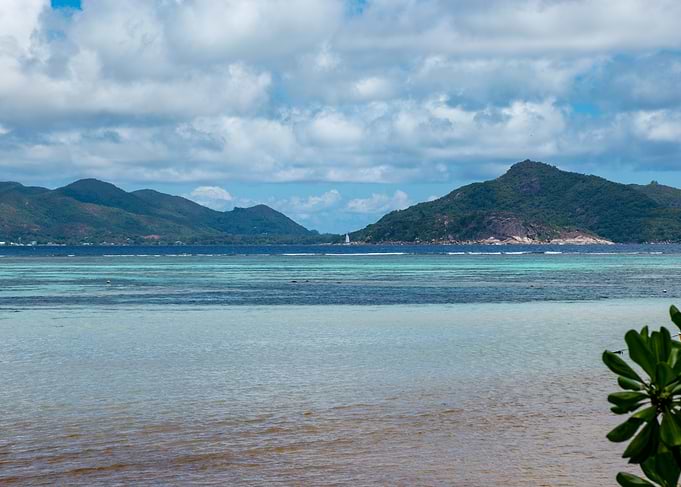 Tropical Island Landscape with Sailboat