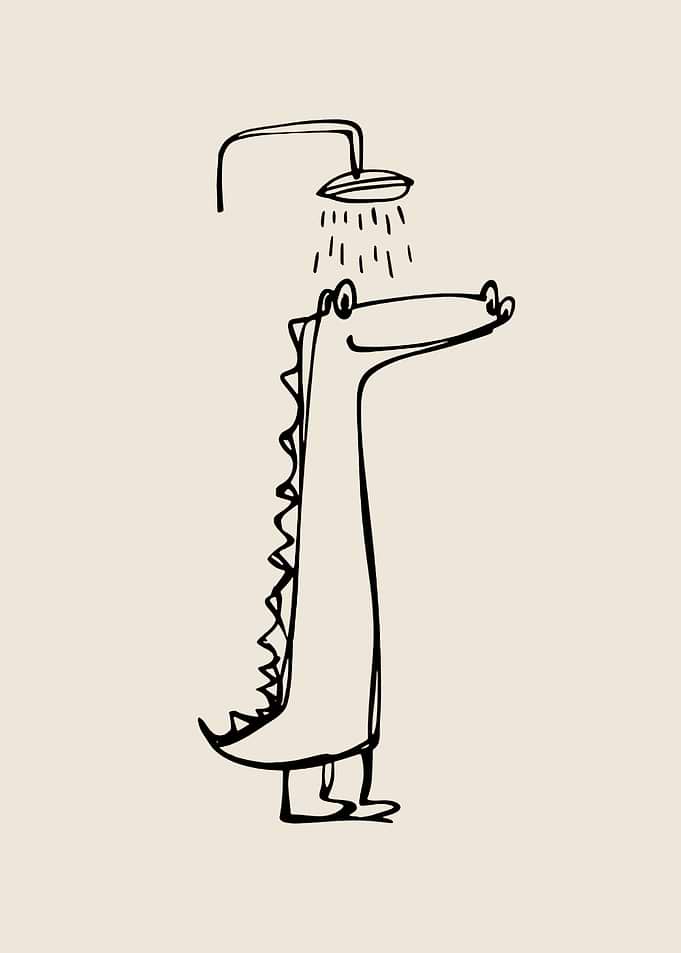 Cartoon Crocodile Alligator Taking a Shower Bathroom