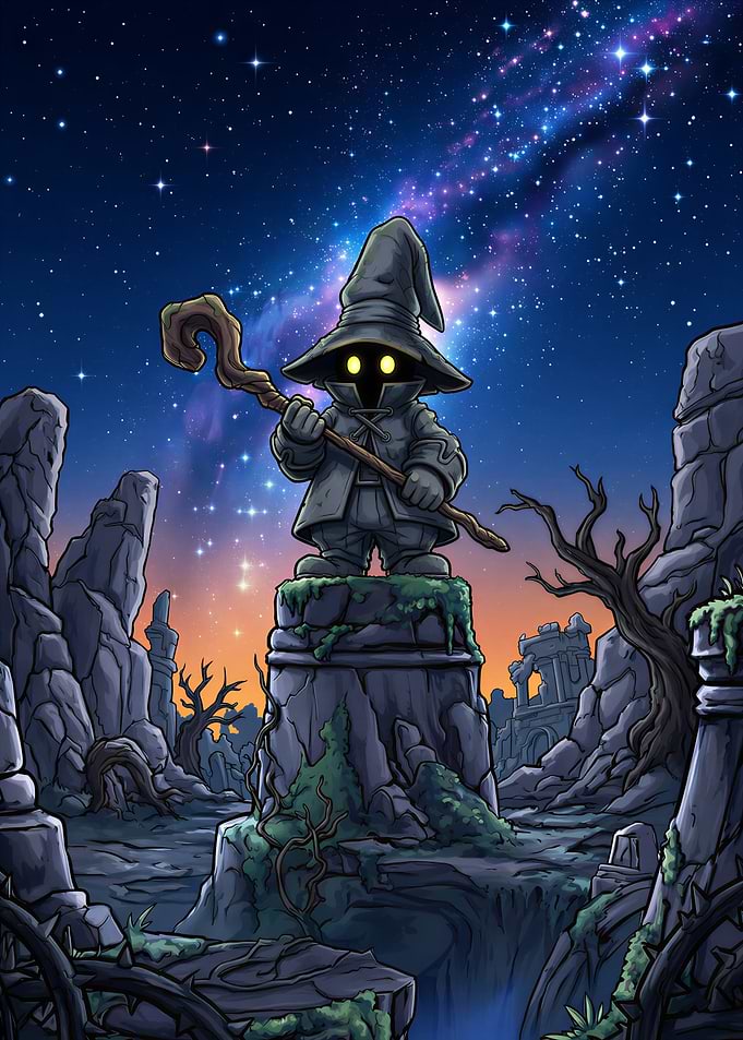 Vivi Ornitier Statue Under Starlit Sky